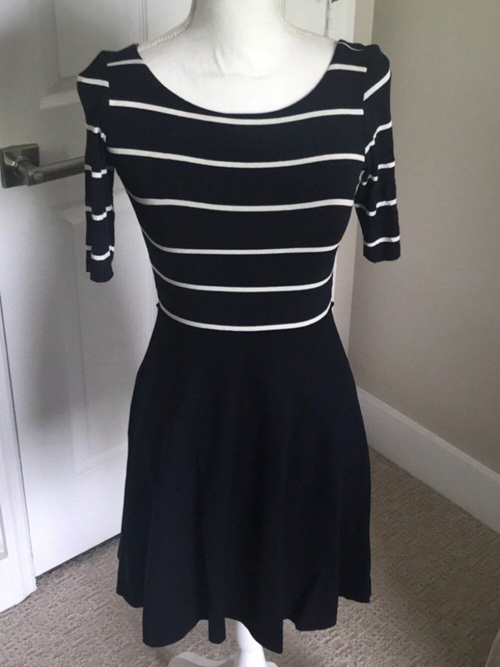 Bailey 44 Navy and white striped fitted dress